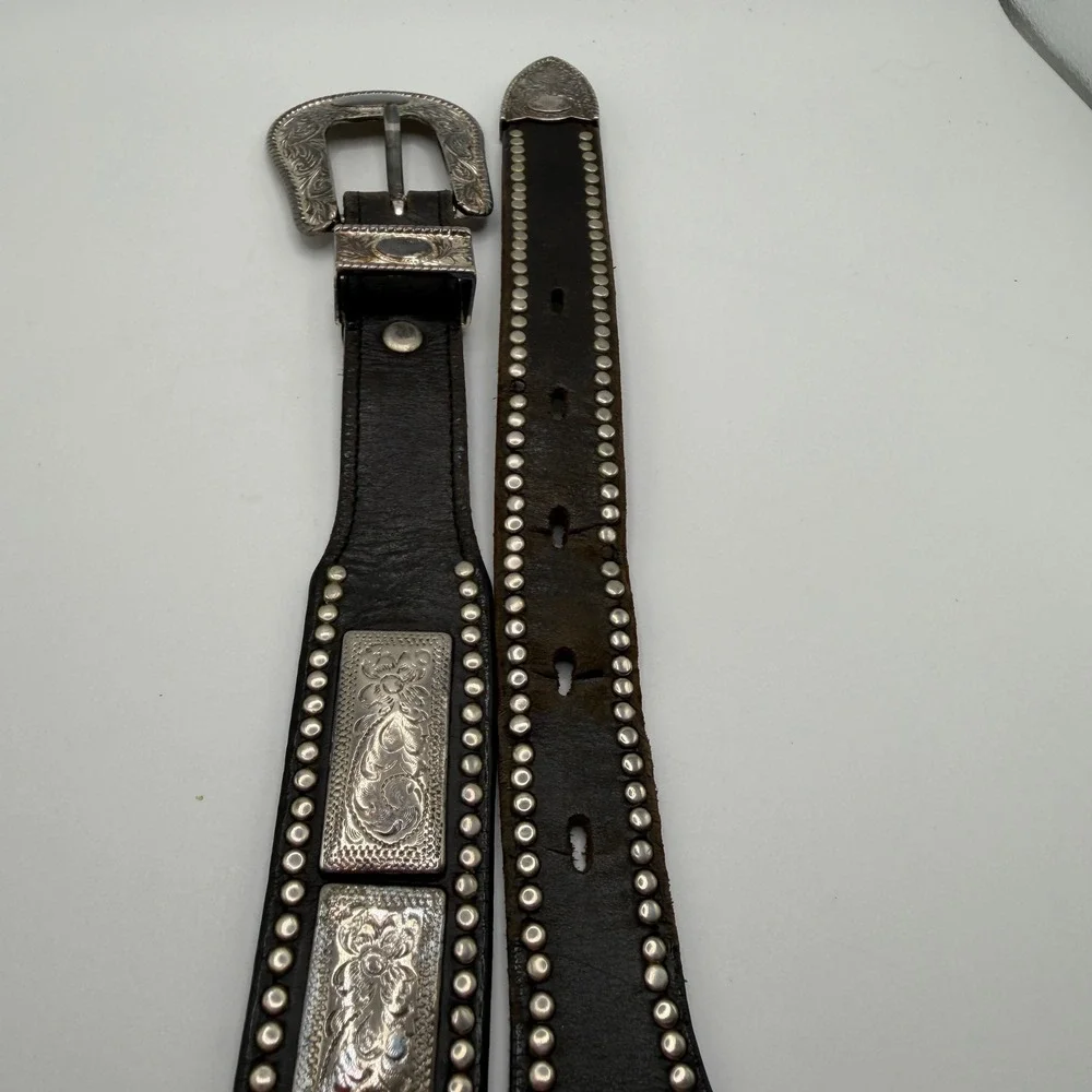 Nadim USA Mens Western Leather Square‎ Concho Belt Brown Silver Studded 42